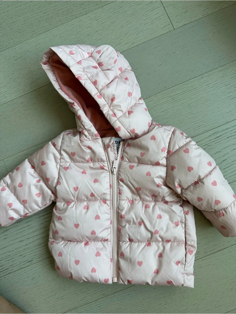 Old Navy Pink Heart Print Puffer Jacket